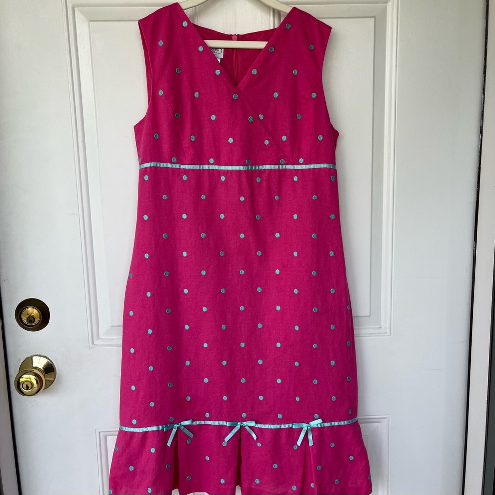 •Talbots Kids• Sleeveless Linen Blend Polka Dot Dress - Size 14